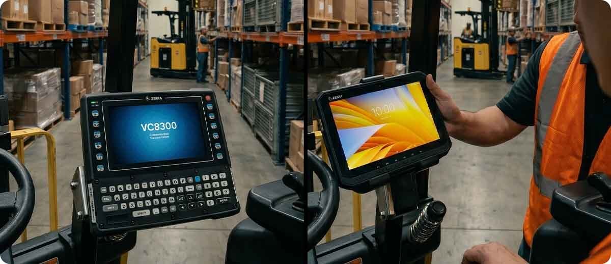 Vehicle-Mounted Computer vs. Rugged Tablet on the Forklift: How to Choose Between the Zebra VC8300 and ET60/ET65 Vehicle-Mounted Computer vs. Rugged Tablet on the Forklift: How to Choose Between the Zebra VC8300 and ET60/ET65